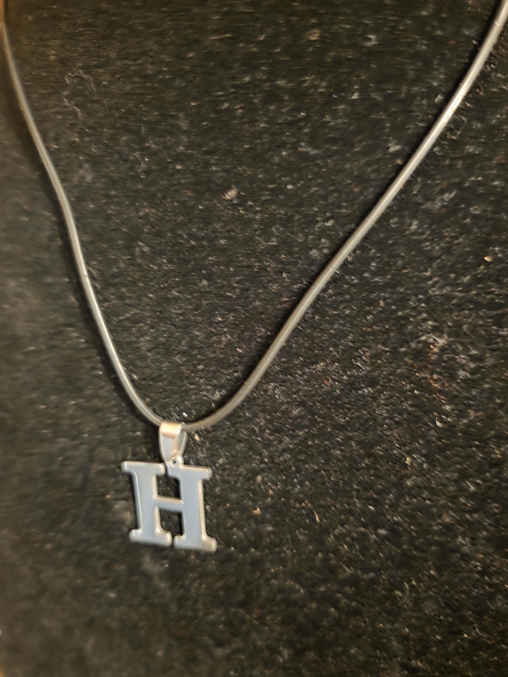 Initial "H" Stainless Steel Pendant Necklace | Black Leather Cord - Picture 2 of 4